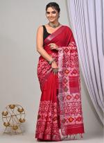 Cotton  Red Daily Wear Printed Saree